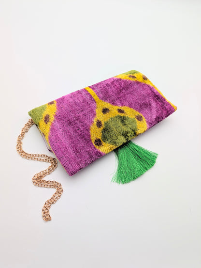 IKAT VELVET CLUTCH CAMILLE Pink Yellow