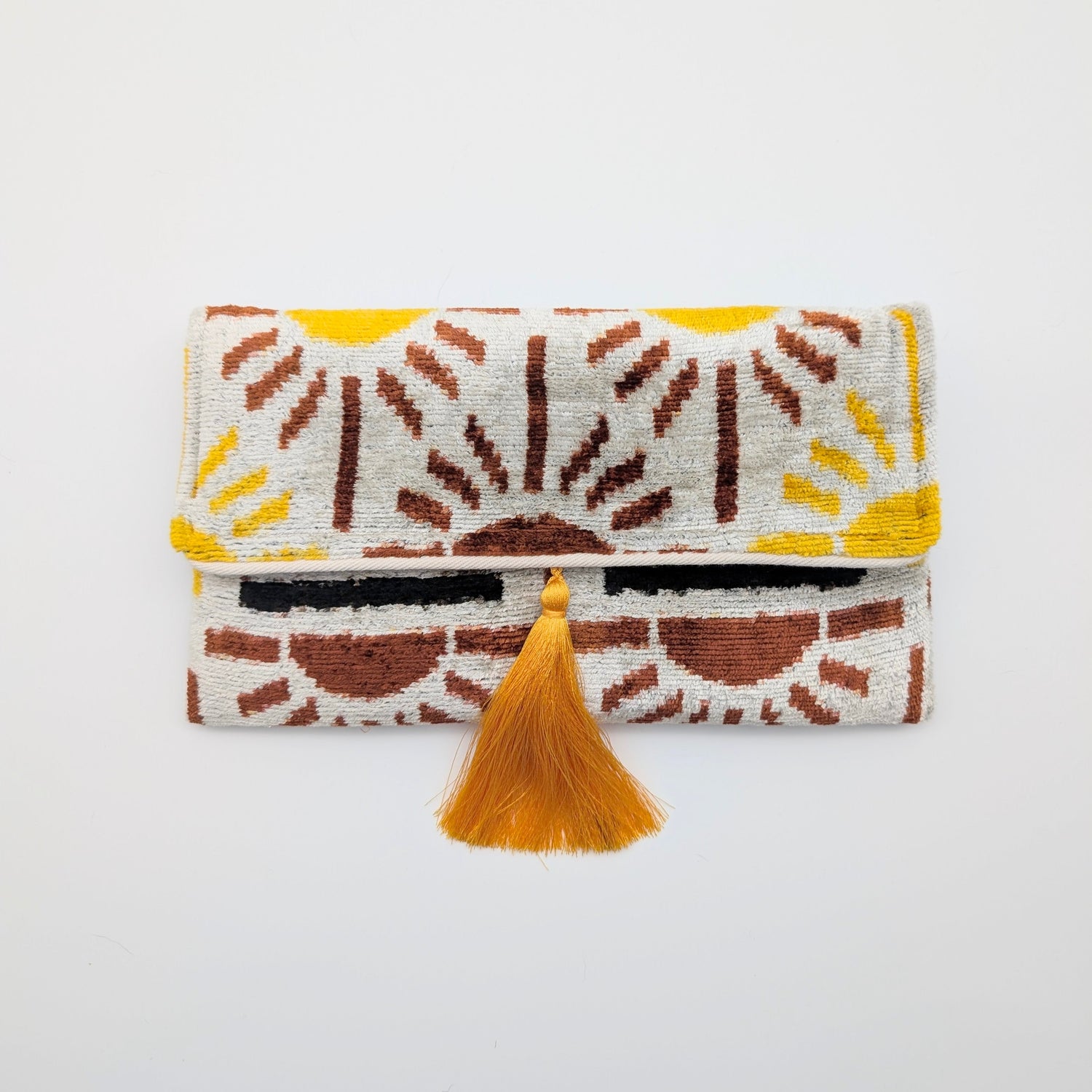 IKAT VELVET CLUTCH ANNE Yellow Brown Sun
