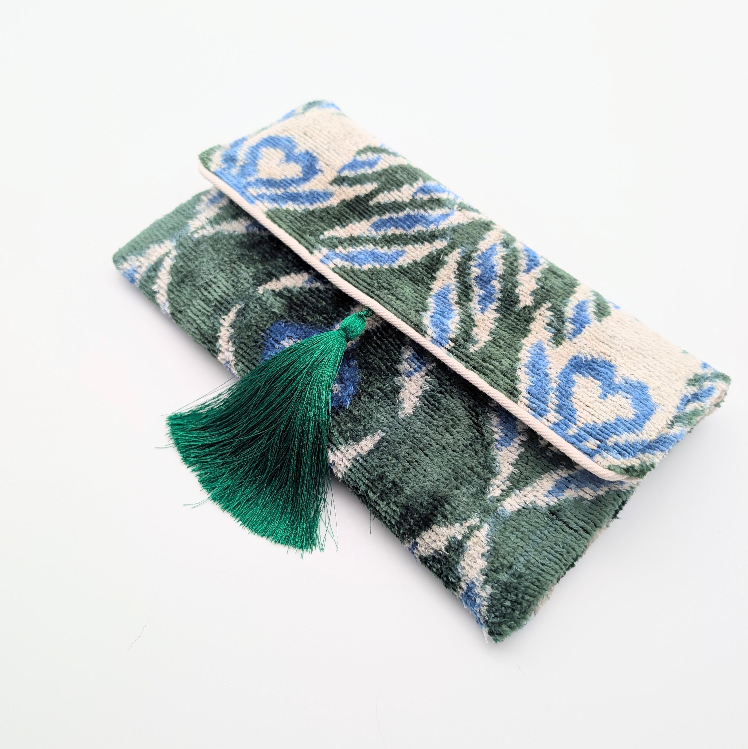IKAT VELVET CLUTCH YASMINE Green Blue White
