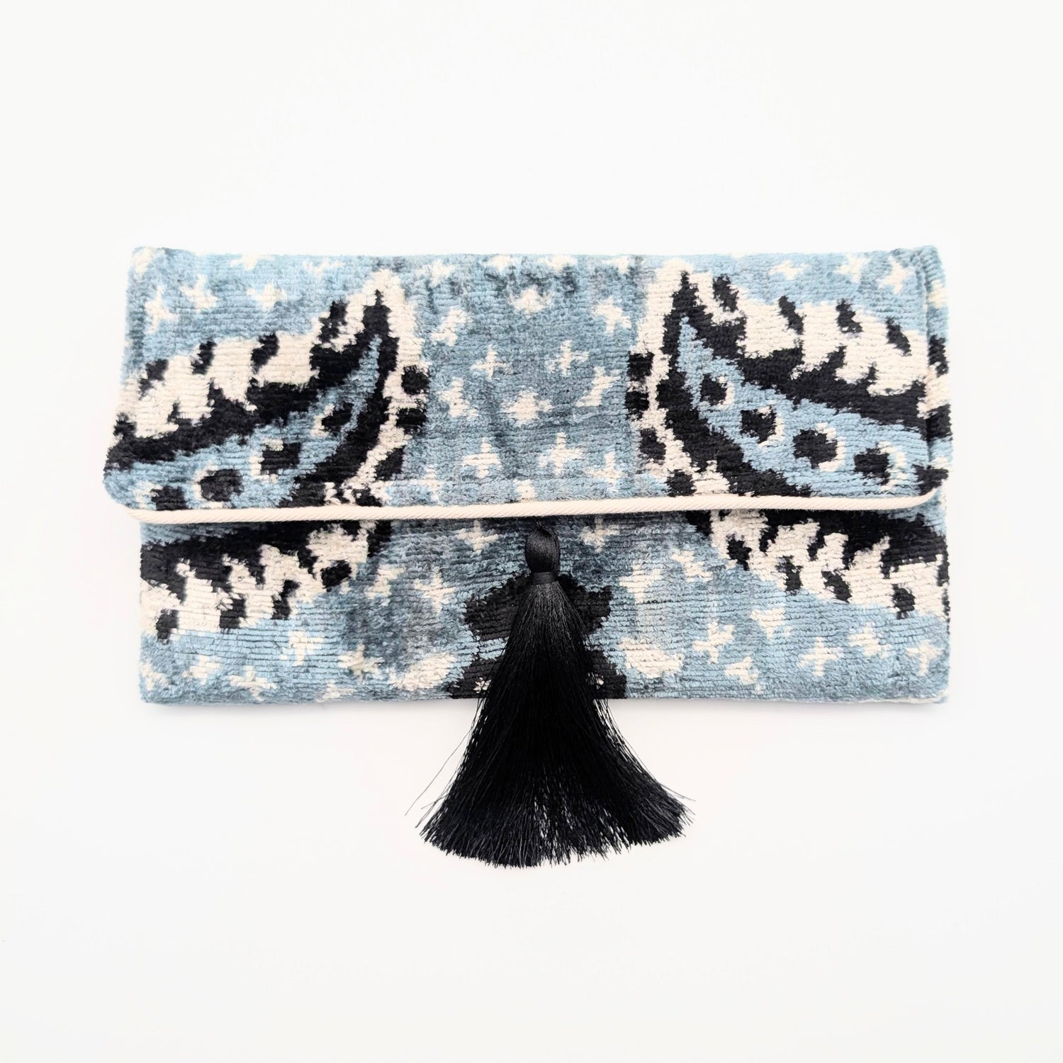 IKAT VELVET CLUTCH ELISA Blue Black White