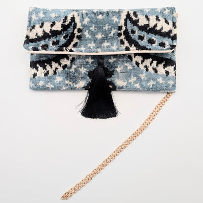 IKAT VELVET CLUTCH ELISA Blue Black White
