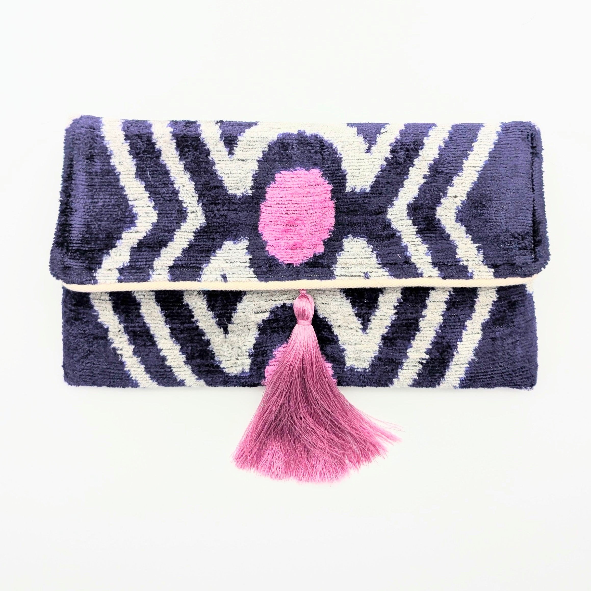 IKAT VELVET CLUTCH CHIARA Dark Purple Pink