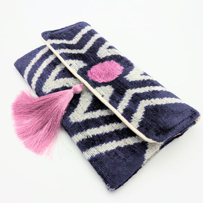 IKAT VELVET CLUTCH CHIARA Dark Purple Pink