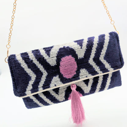 IKAT VELVET CLUTCH CHIARA Dark Purple Pink