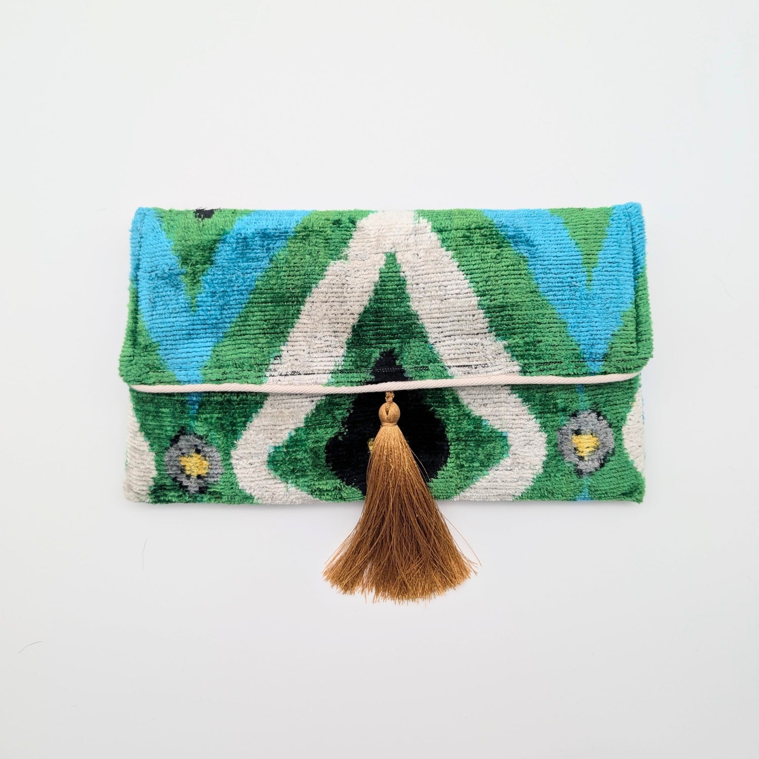 IKAT VELVET CLUTCH SAMIRA Green Blue Gold