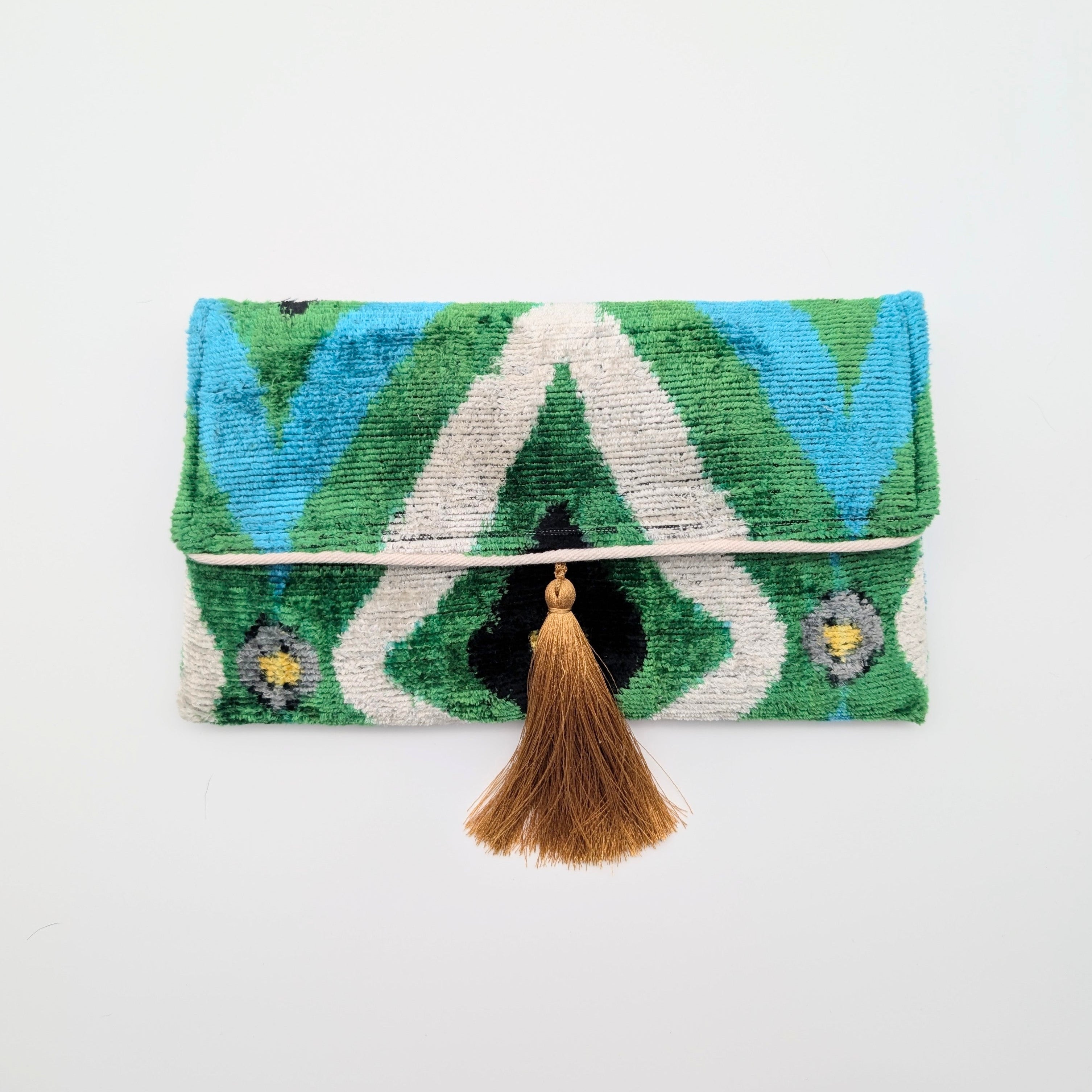 IKAT VELVET CLUTCH SAMIRA Green Blue Gold