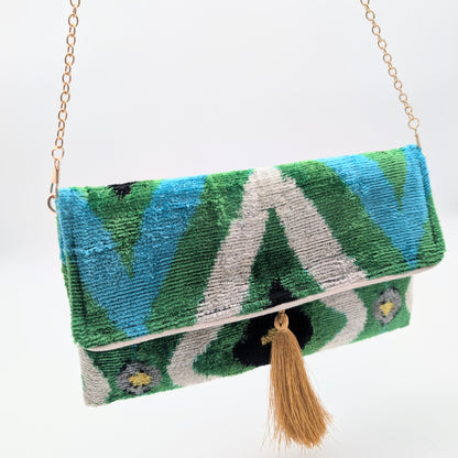 IKAT VELVET CLUTCH SAMIRA Green Blue Gold