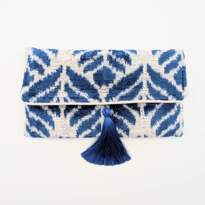 IKAT VELVET CLUTCH IRINA Royal Blue White