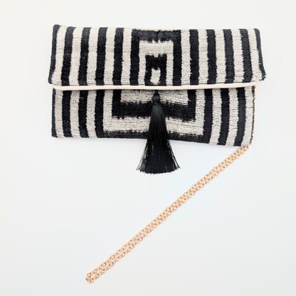 IKAT SILK CLUTCH CELINE Black White Graphic