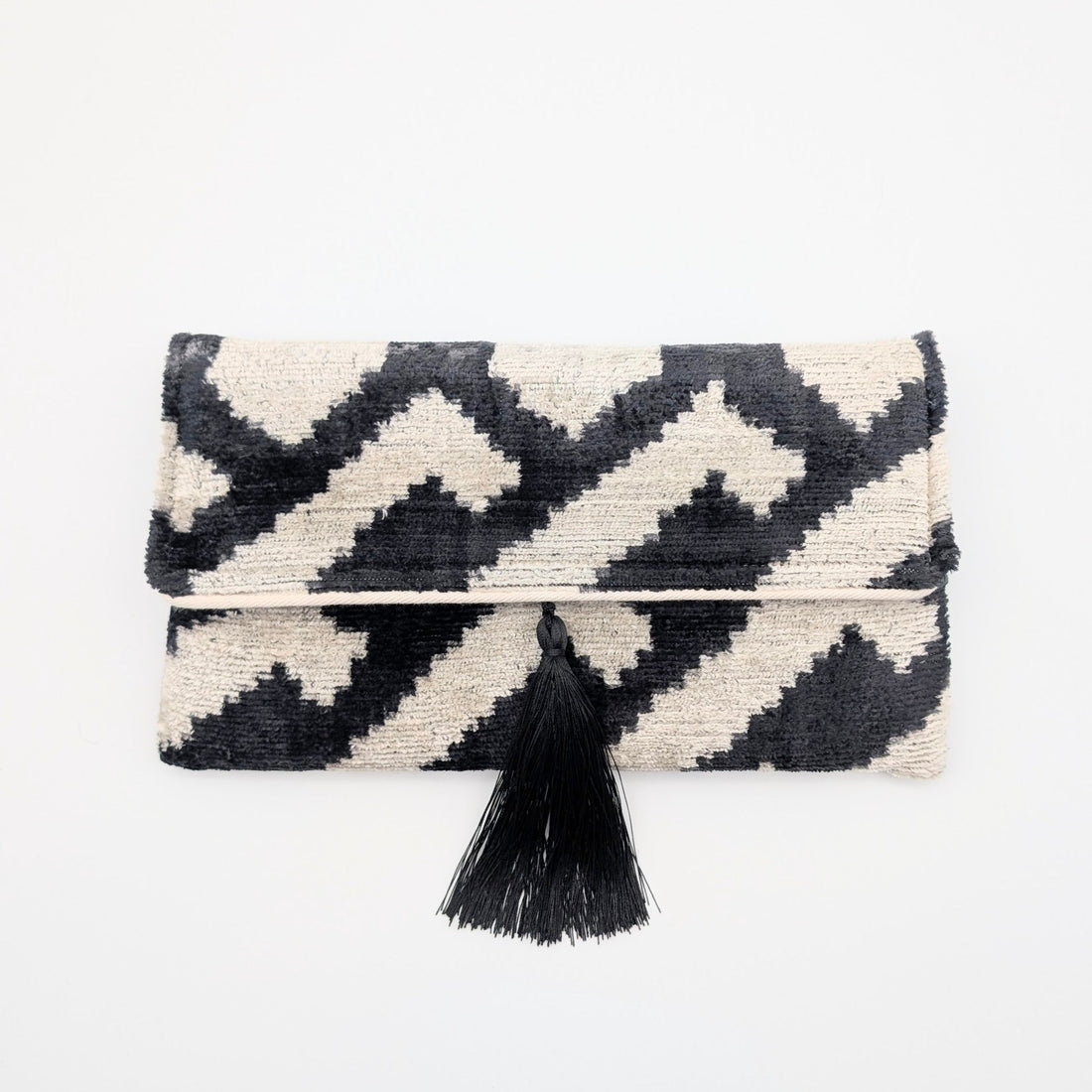 IKAT VELVET CLUTCH KATE - Black White