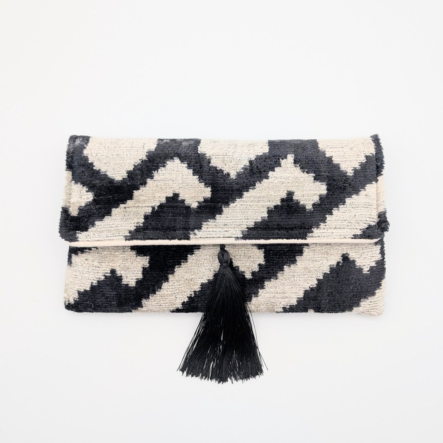 IKAT VELVET CLUTCH KATE - Black White