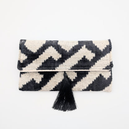 IKAT VELVET CLUTCH KATE - Black White