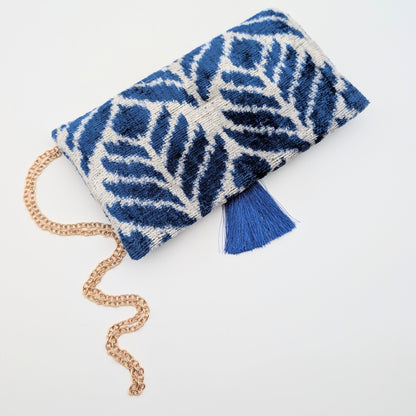IKAT VELVET CLUTCH IRINA Royal Blue White