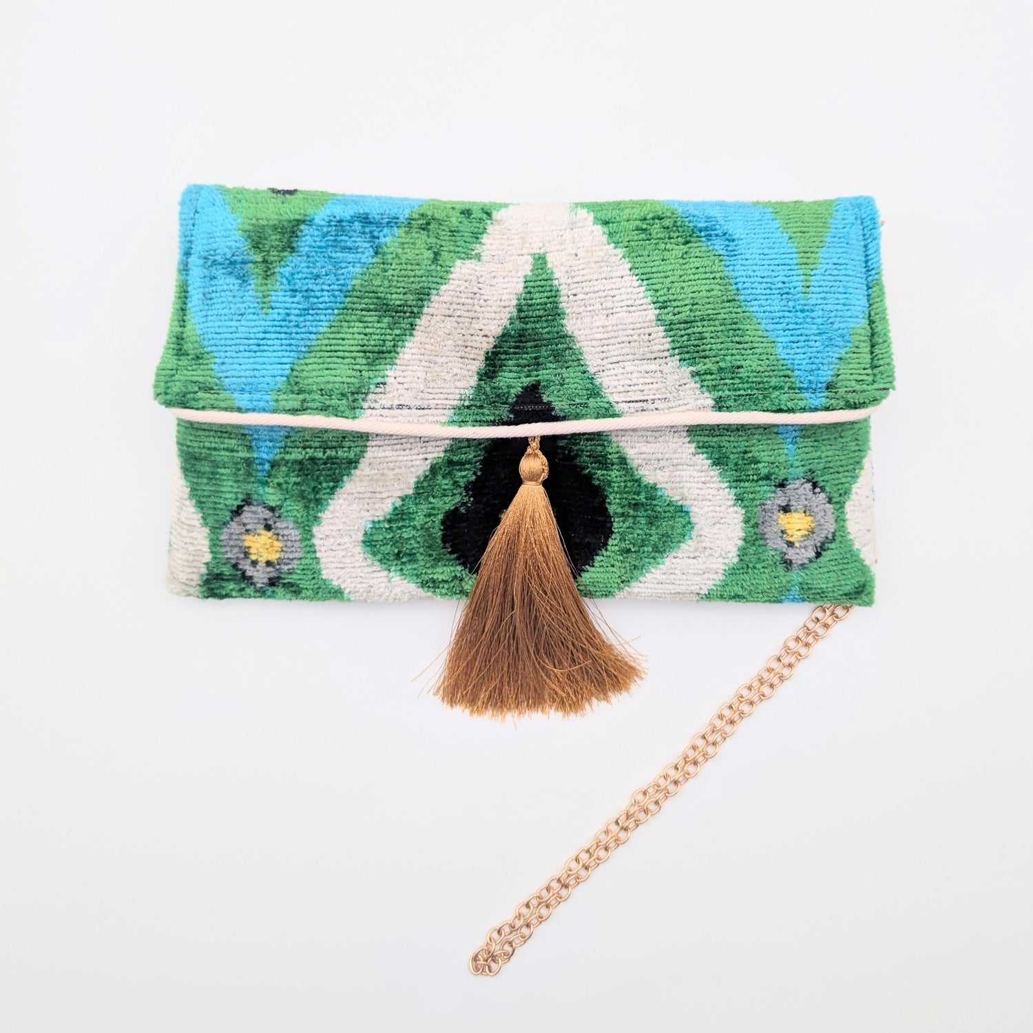 IKAT VELVET CLUTCH SAMIRA Green Blue Gold