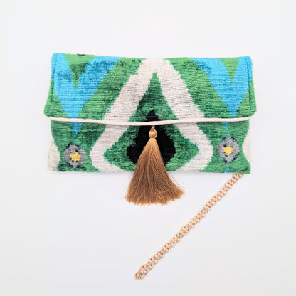 IKAT VELVET CLUTCH SAMIRA Green Blue Gold