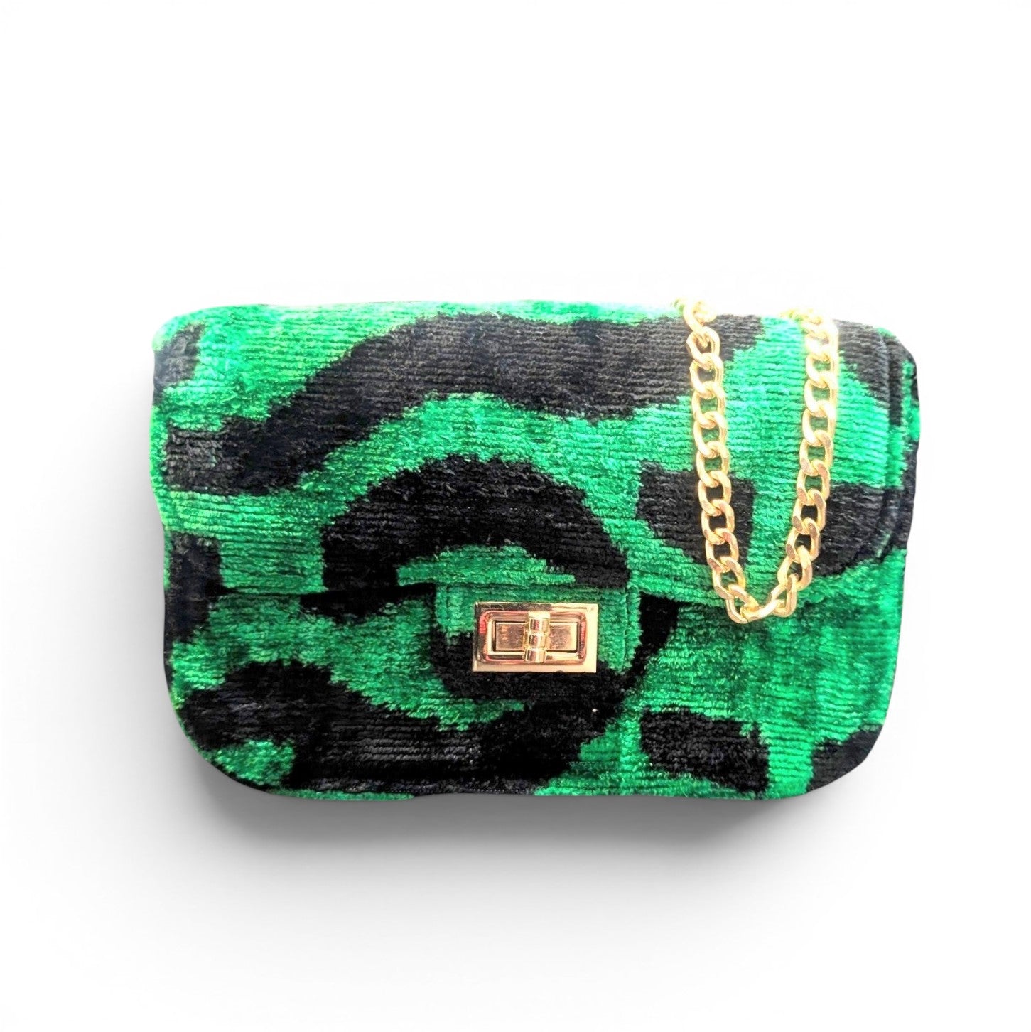 IKAT VELVET FLAP BAG OPHELIA Green Black