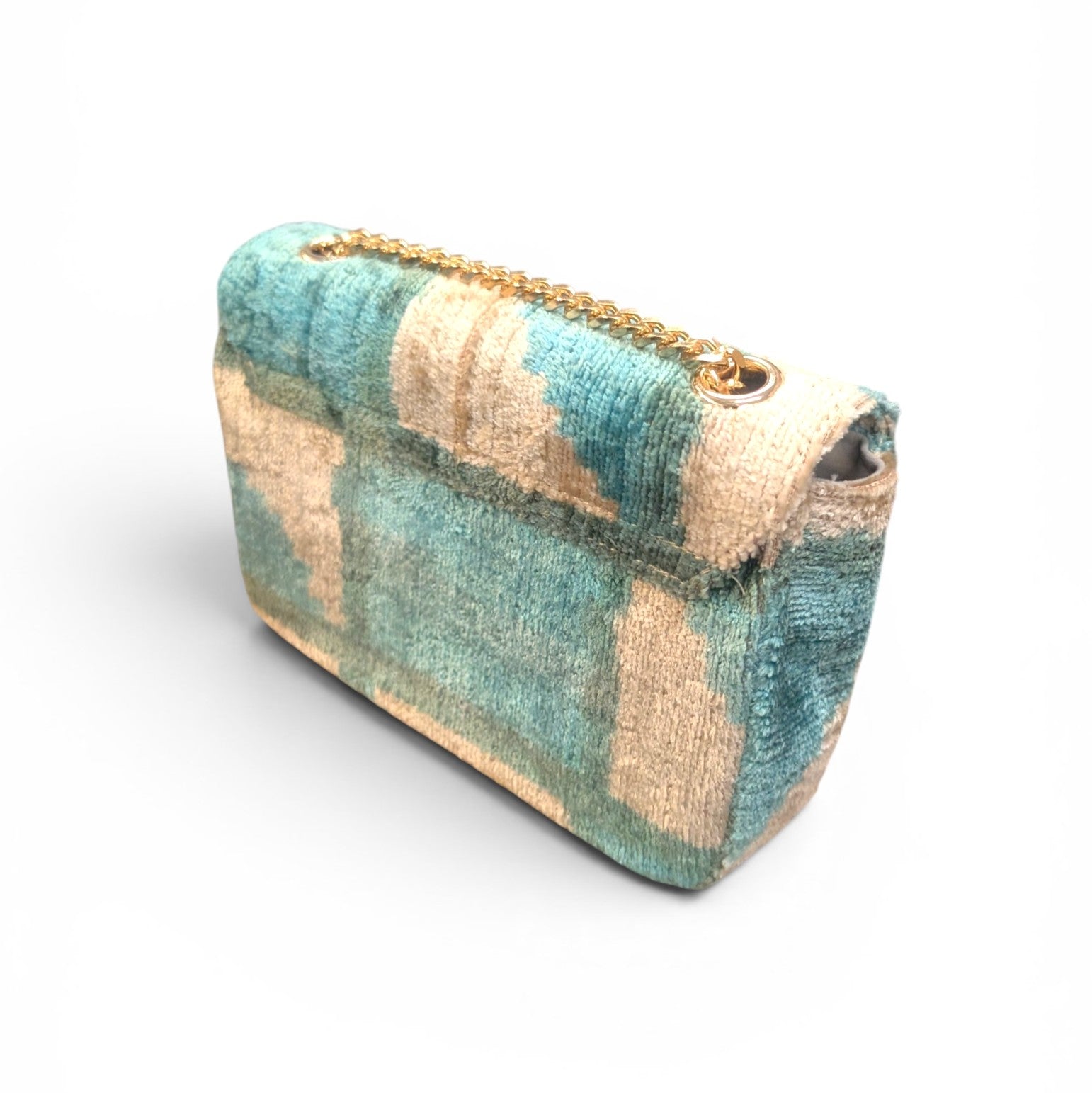 IKAT VELVET FLAP BAG VALENTINA Baby Blue Off-White