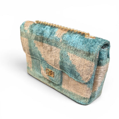 IKAT VELVET FLAP BAG VALENTINA Baby Blue Off-White