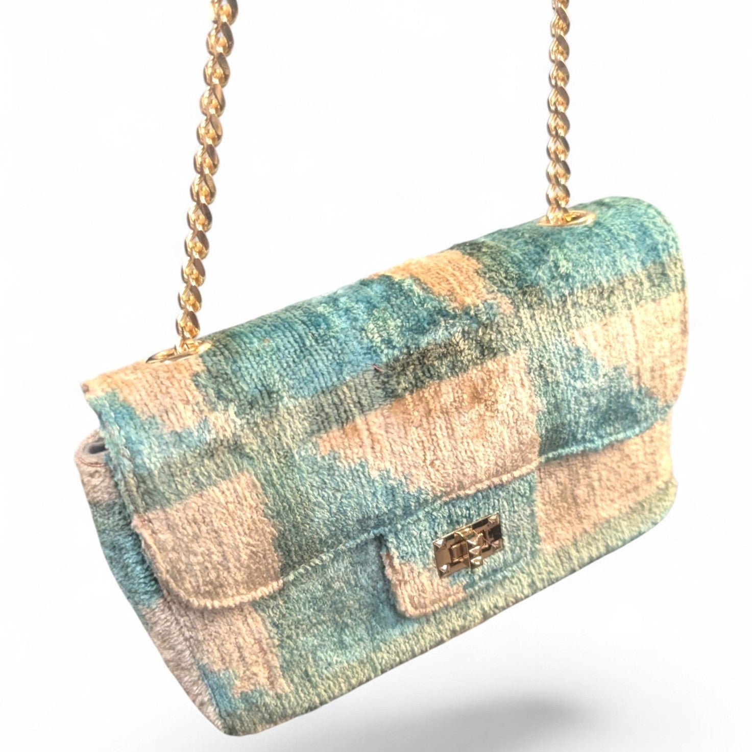 IKAT VELVET FLAP BAG VALENTINA Baby Blue Off-White