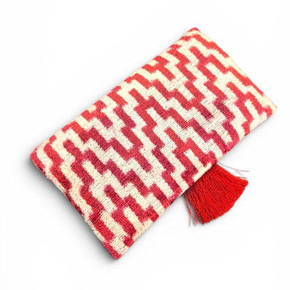 IKAT VELVET CLUTCH FLEUR Burgundy White
