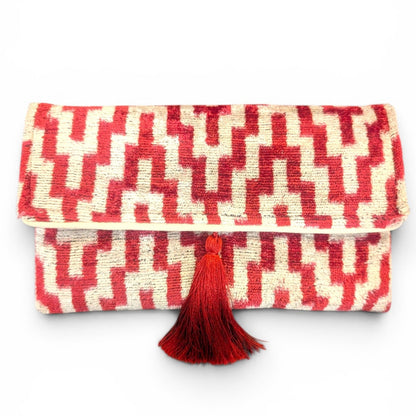 IKAT VELVET CLUTCH FLEUR Burgundy White