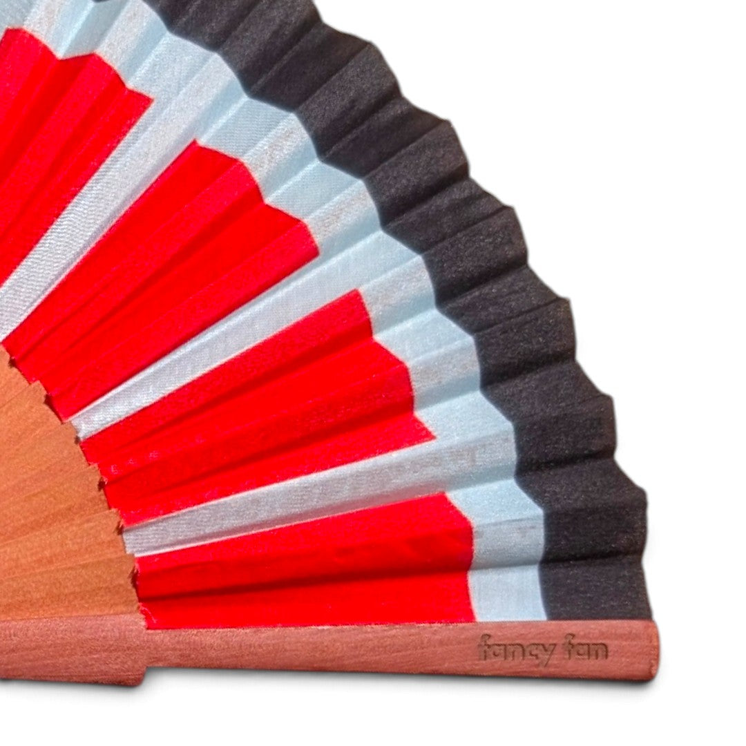 LE BAZAR INOUI SUNRAYS Faltfächer aus Holz und Stoff mit rot-schwarz-weißem Streifenmuster