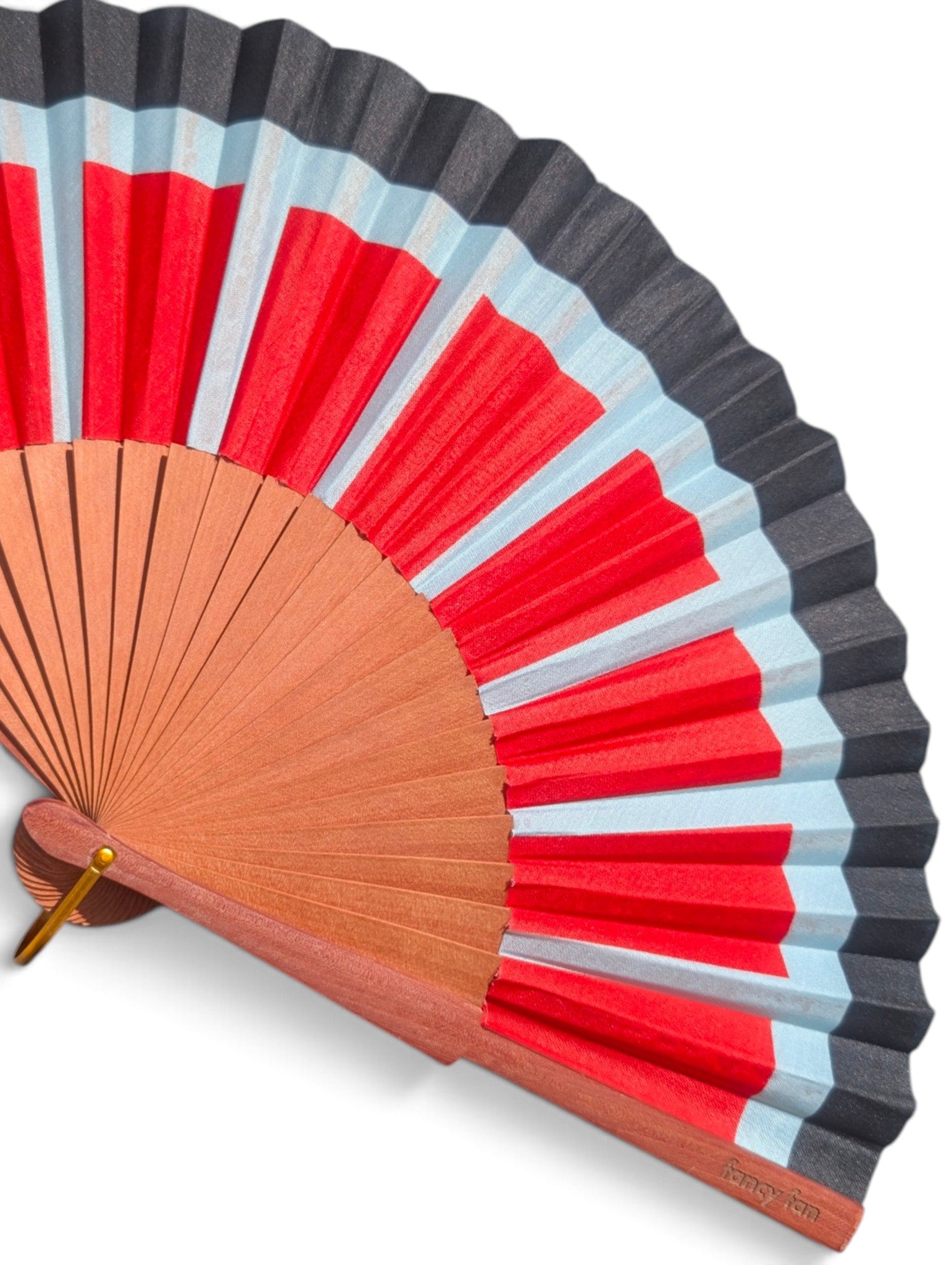 LE BAZAR INOUI SUNRAYS Faltfächer aus Holz und Stoff mit rot-schwarz-blauem Streifenmuster für den Sommer