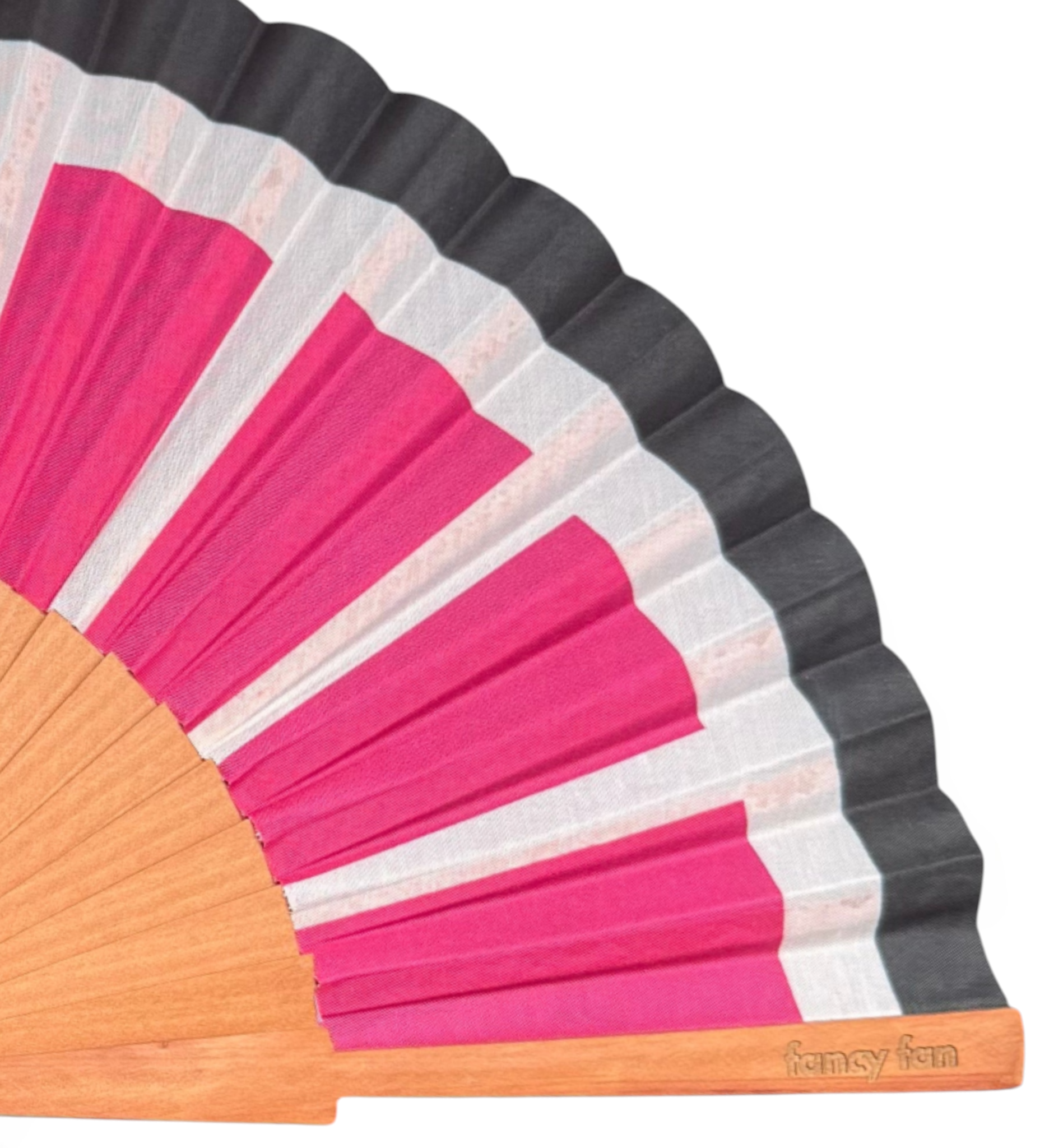 LE BAZAR INOUI SUN RAYS Handfächer mit pink-weiß-schwarzem Streifenmuster aus Holz und Stoff