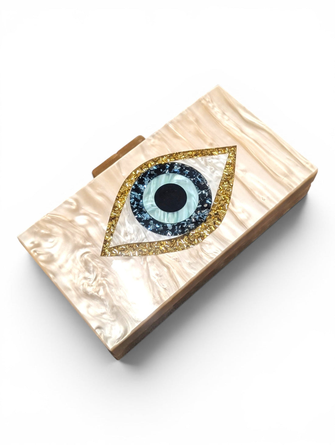 ACRYLIC BOX CLUTCH  Evil Eye Off-White