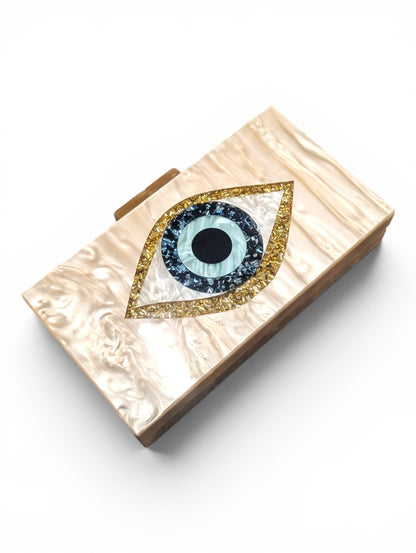 ACRYLIC BOX CLUTCH  Evil Eye Off-White