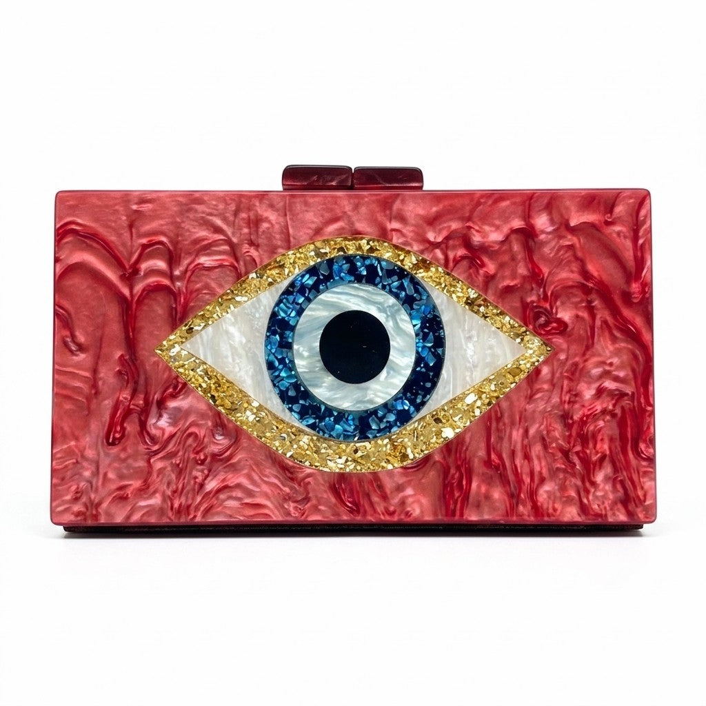 ACRYLIC BOX CLUTCH  Evil Eye Red